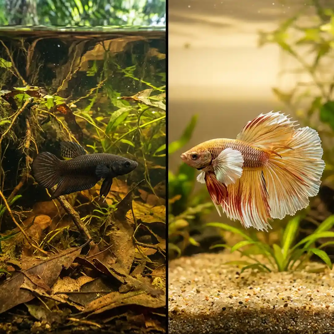 Thai wild betta fish comparison with fancy betta breeding