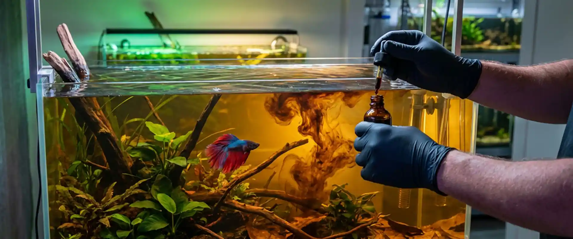 Tannin extract added gradually to aquarium water