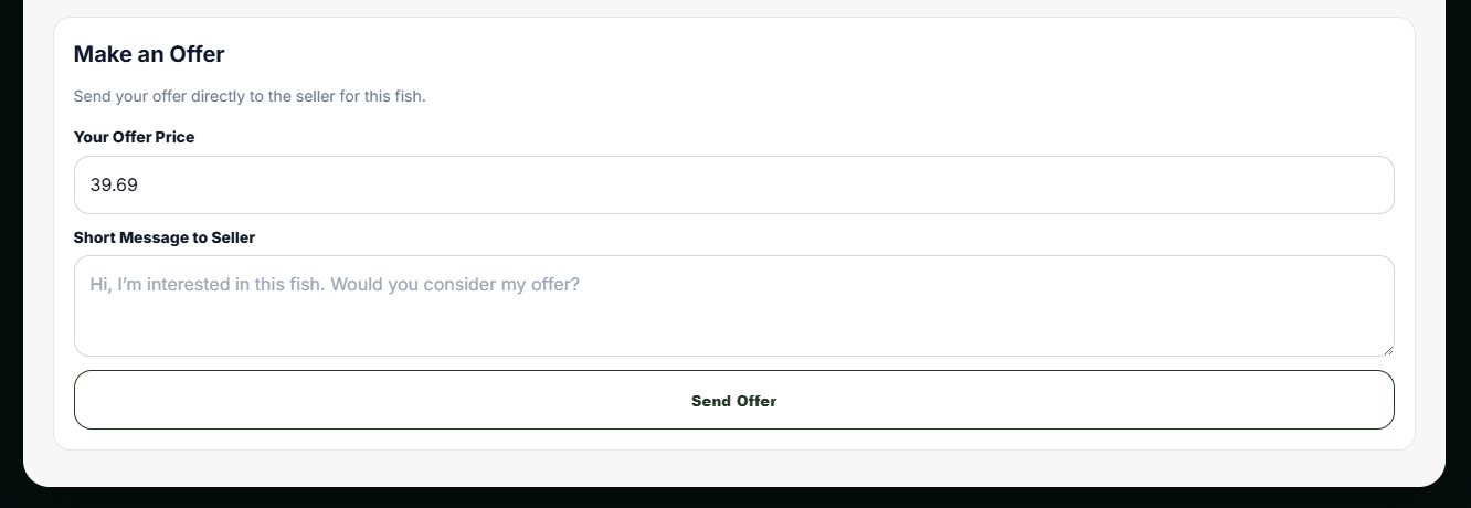 Make an Offer form with offer price, seller message and Send Offer controls